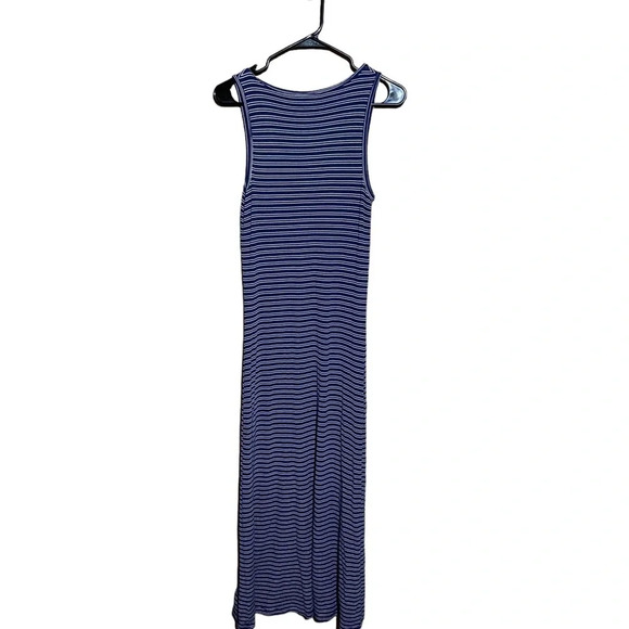 Athleta Hermosa Henley Dress Size Medium Midi Length Navy Blue White Stripe Maxi - Picture 4 of 7